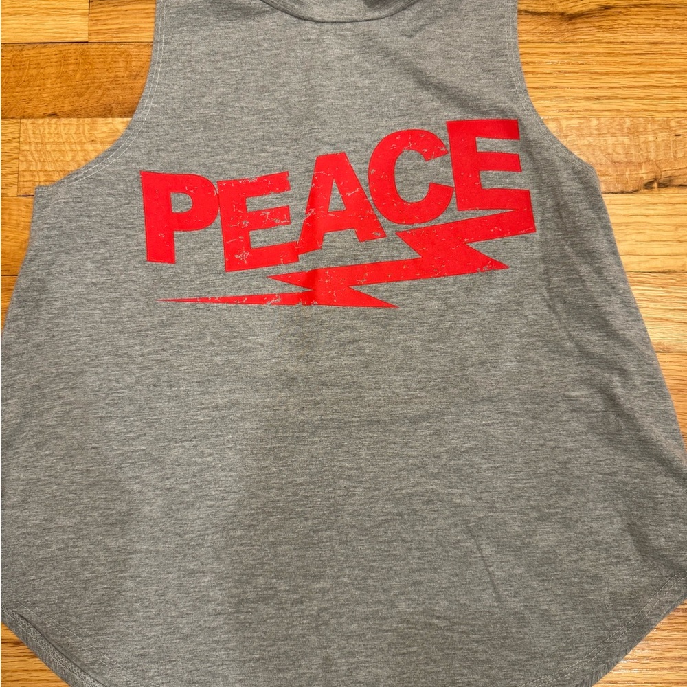 Stylish Gray Tank Top with Bold Red Peace Graphic